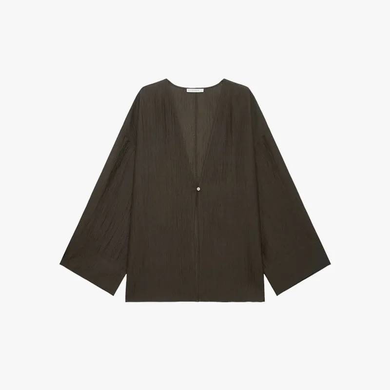 Textured Button Wide Sleeve Cardigan