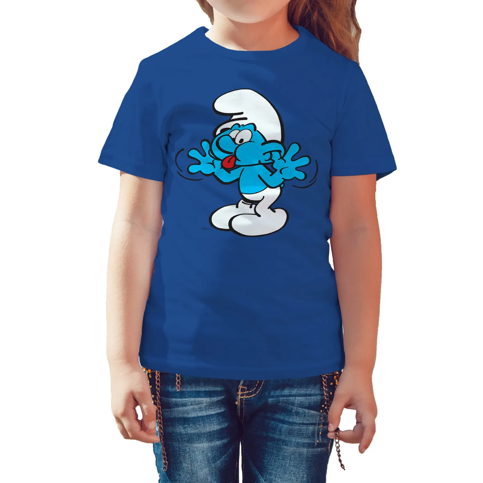 The Smurfs Jokey Smurf Tongue Official Kid's T-Shirt (Royal Blue)