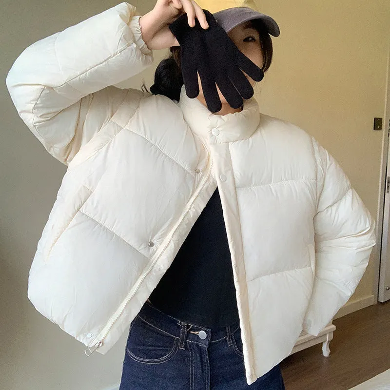 Thickened quilted puffer jacket with detachable sleeves for women