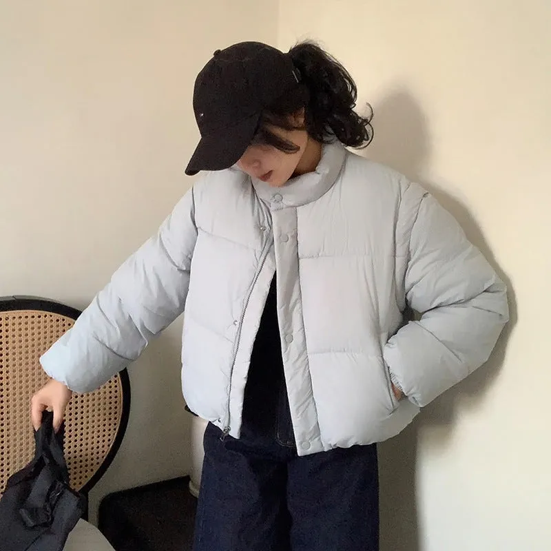 Thickened quilted puffer jacket with detachable sleeves for women
