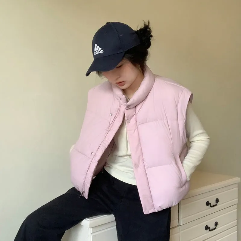 Thickened quilted puffer jacket with detachable sleeves for women