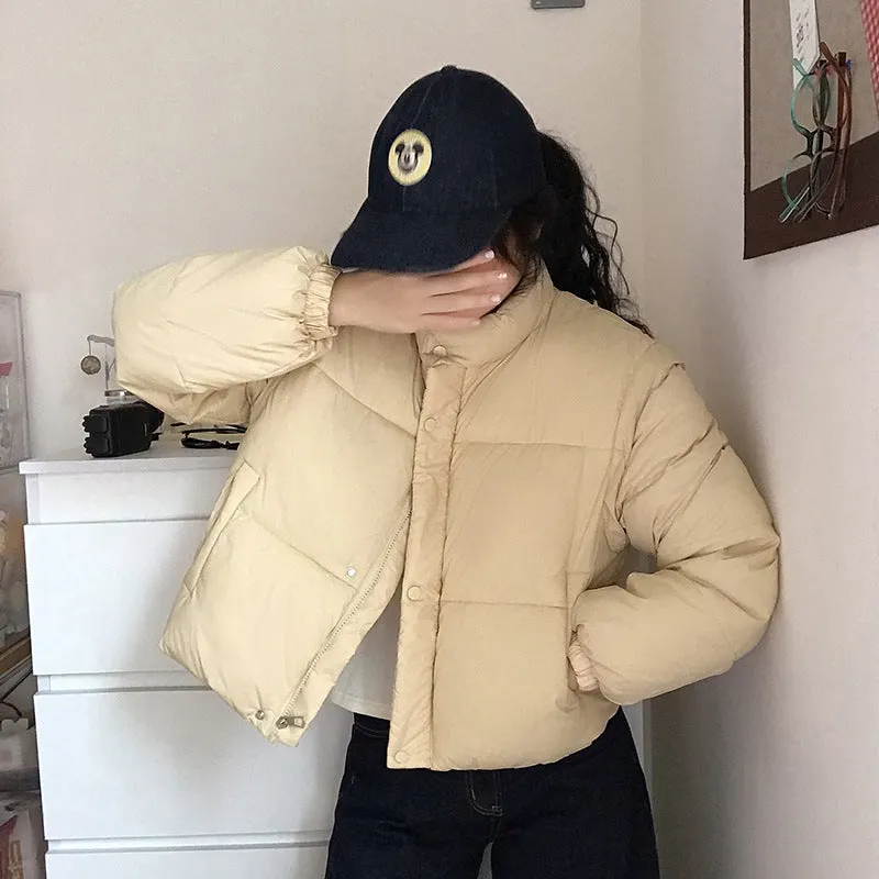 Thickened quilted puffer jacket with detachable sleeves for women