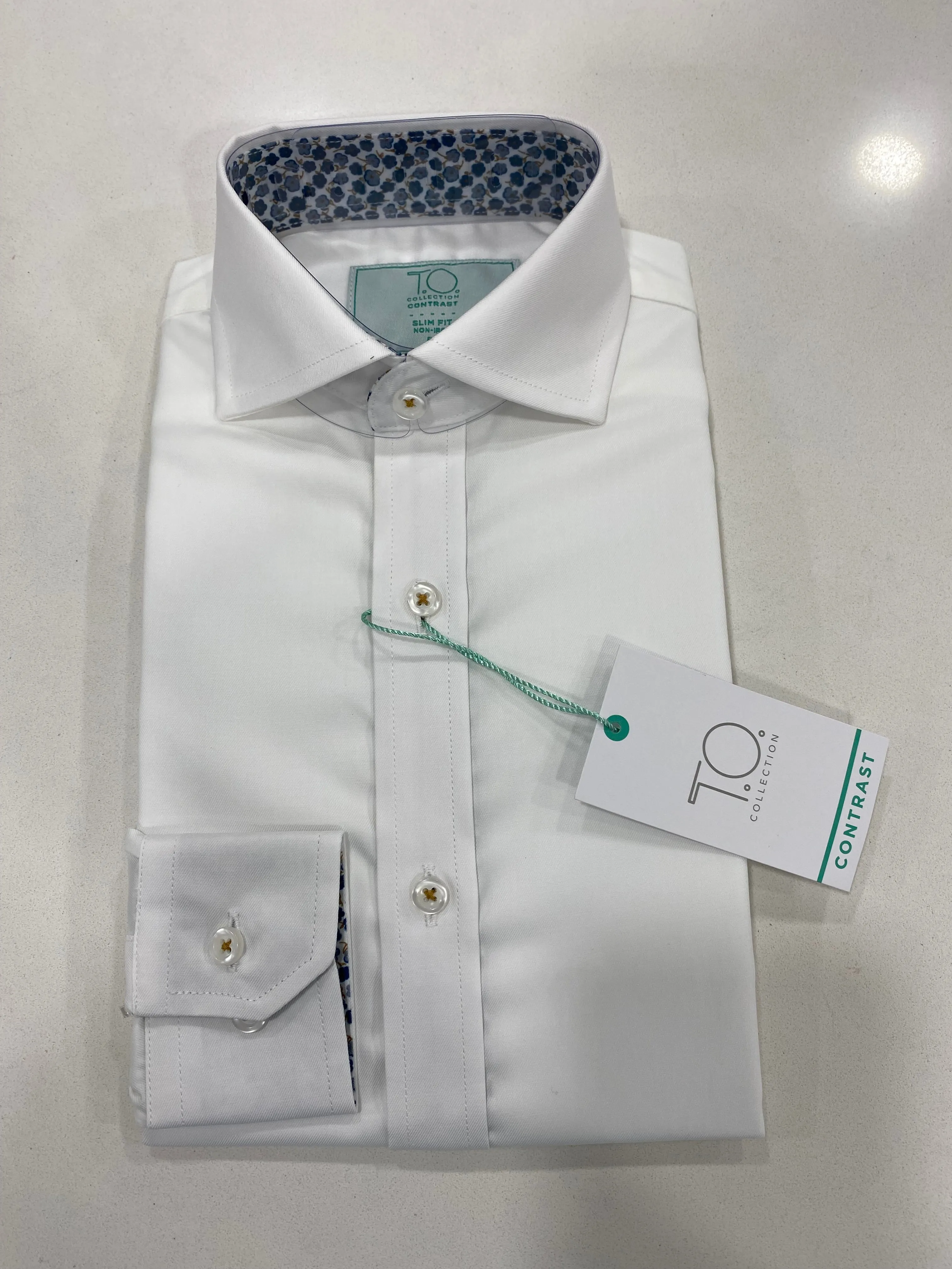 T.O. Blue Flowered Classic Fit Contrast Shirt