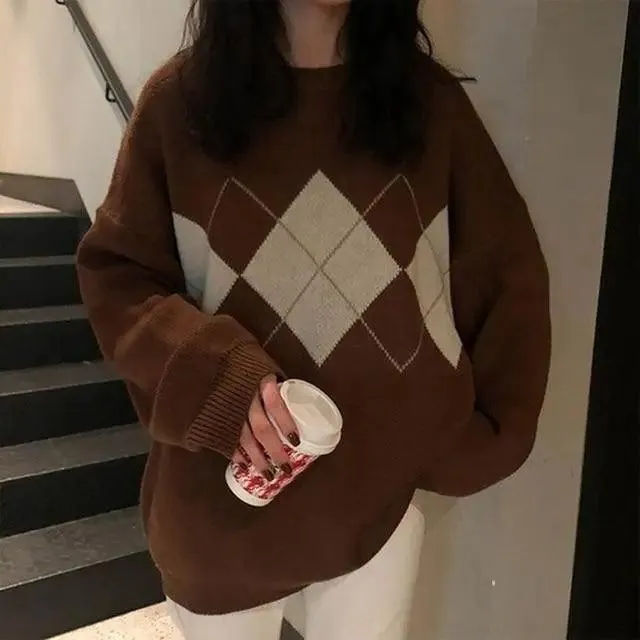 Top Quality Women Knitted Sweater Vintage Green Striped Print Sweater Oversized Pullovers Winter Streetwear Long Sweaters Tie Dye Outerwear