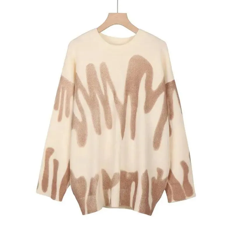 Top Quality Women Knitted Sweater Vintage Green Striped Print Sweater Oversized Pullovers Winter Streetwear Long Sweaters Tie Dye Outerwear