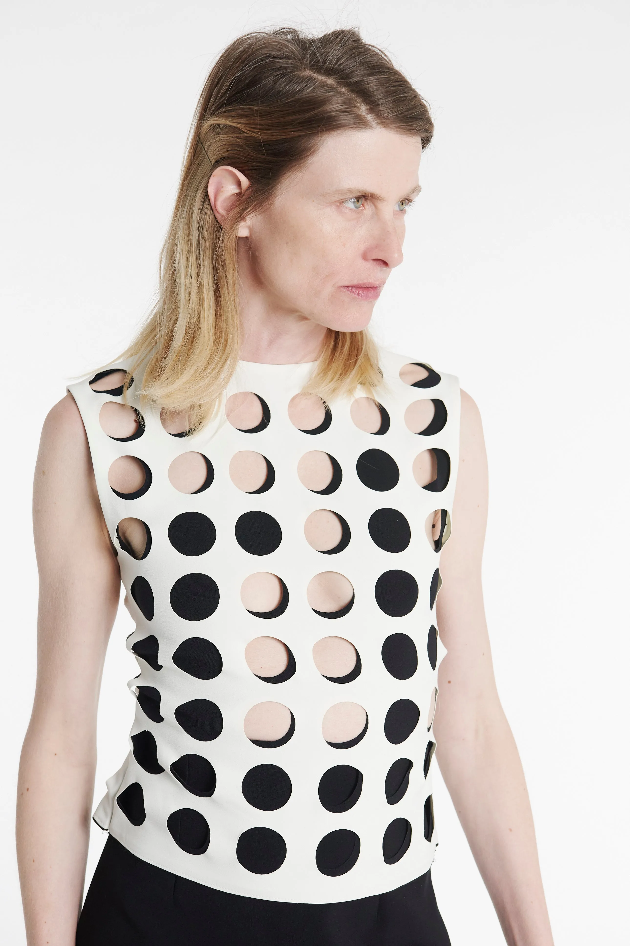 Top With Layered Holes White Black