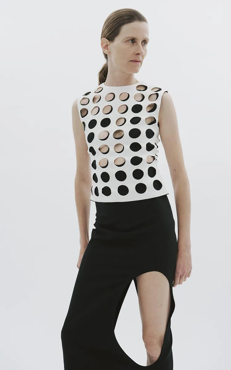 Top With Layered Holes White Black