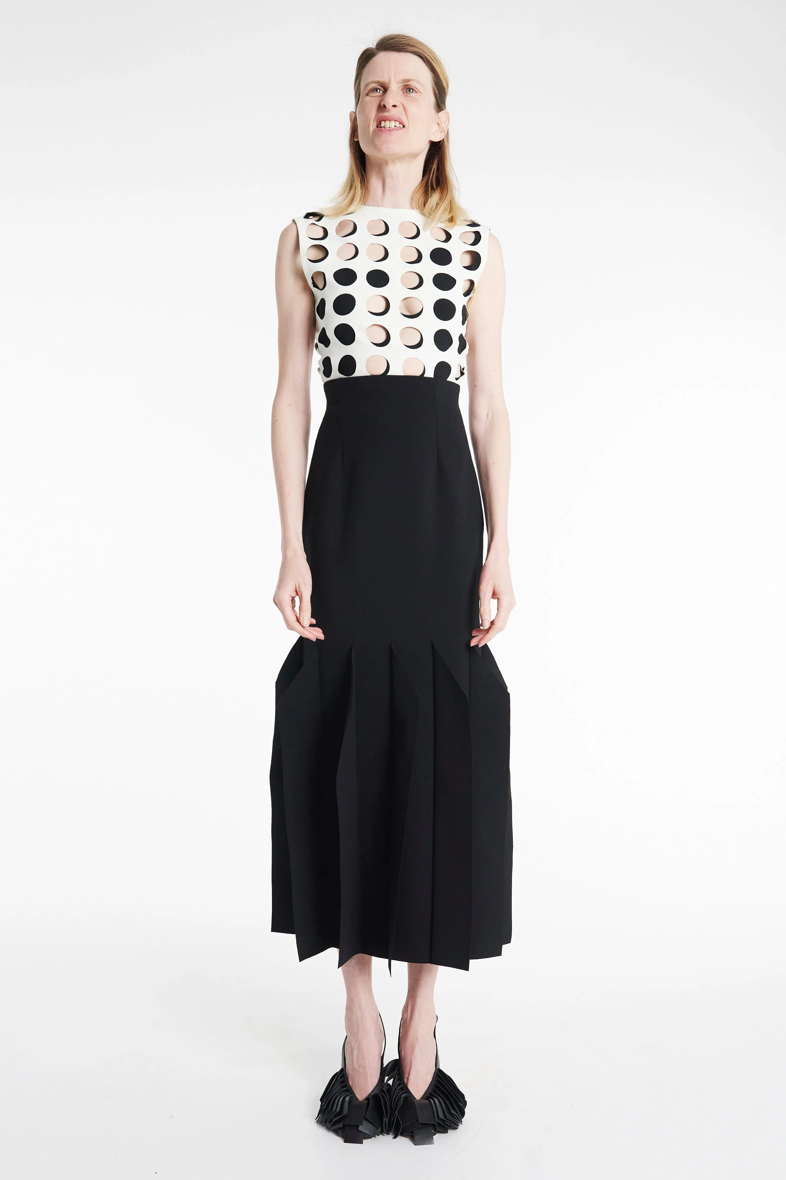 Top With Layered Holes White Black