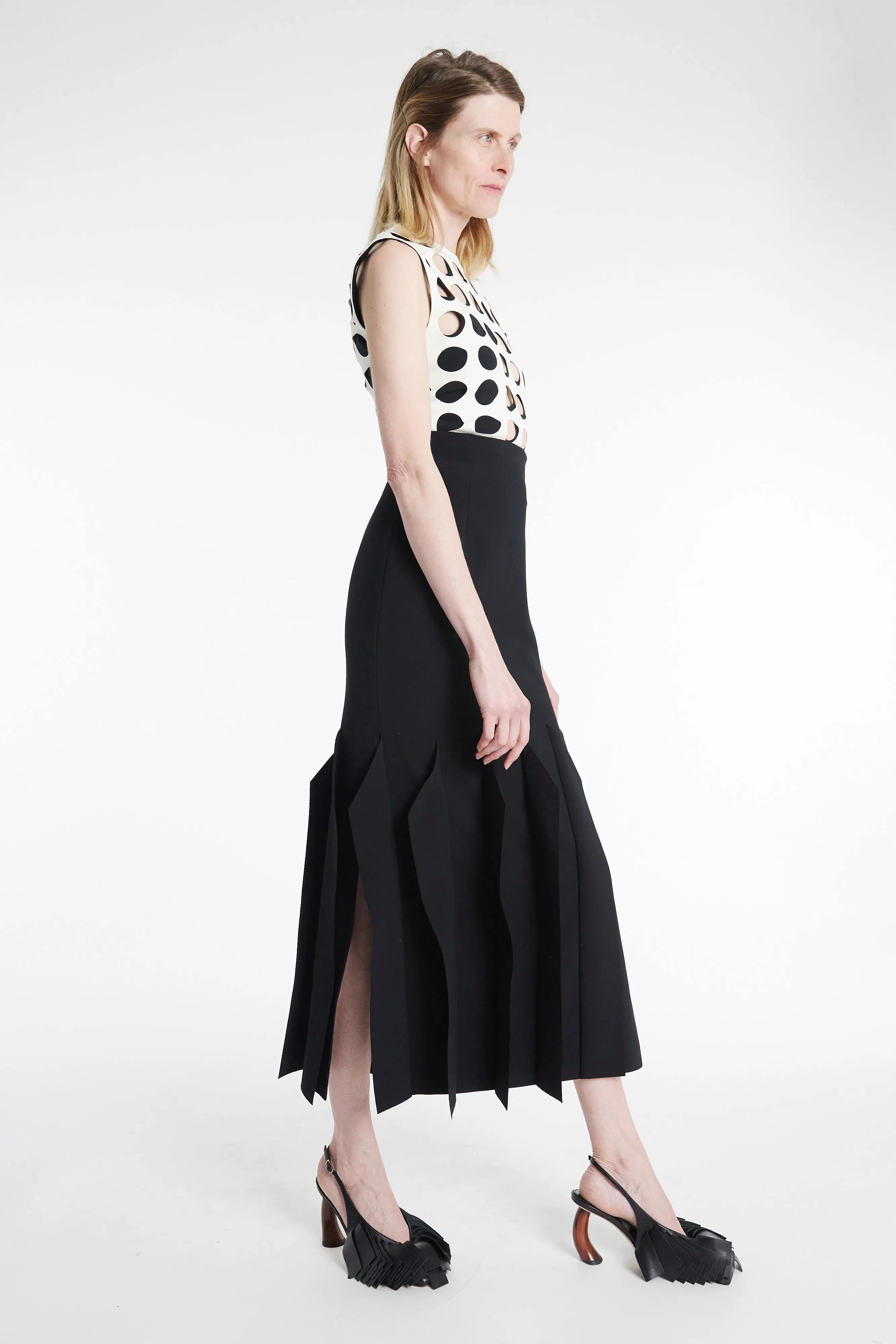 Top With Layered Holes White Black