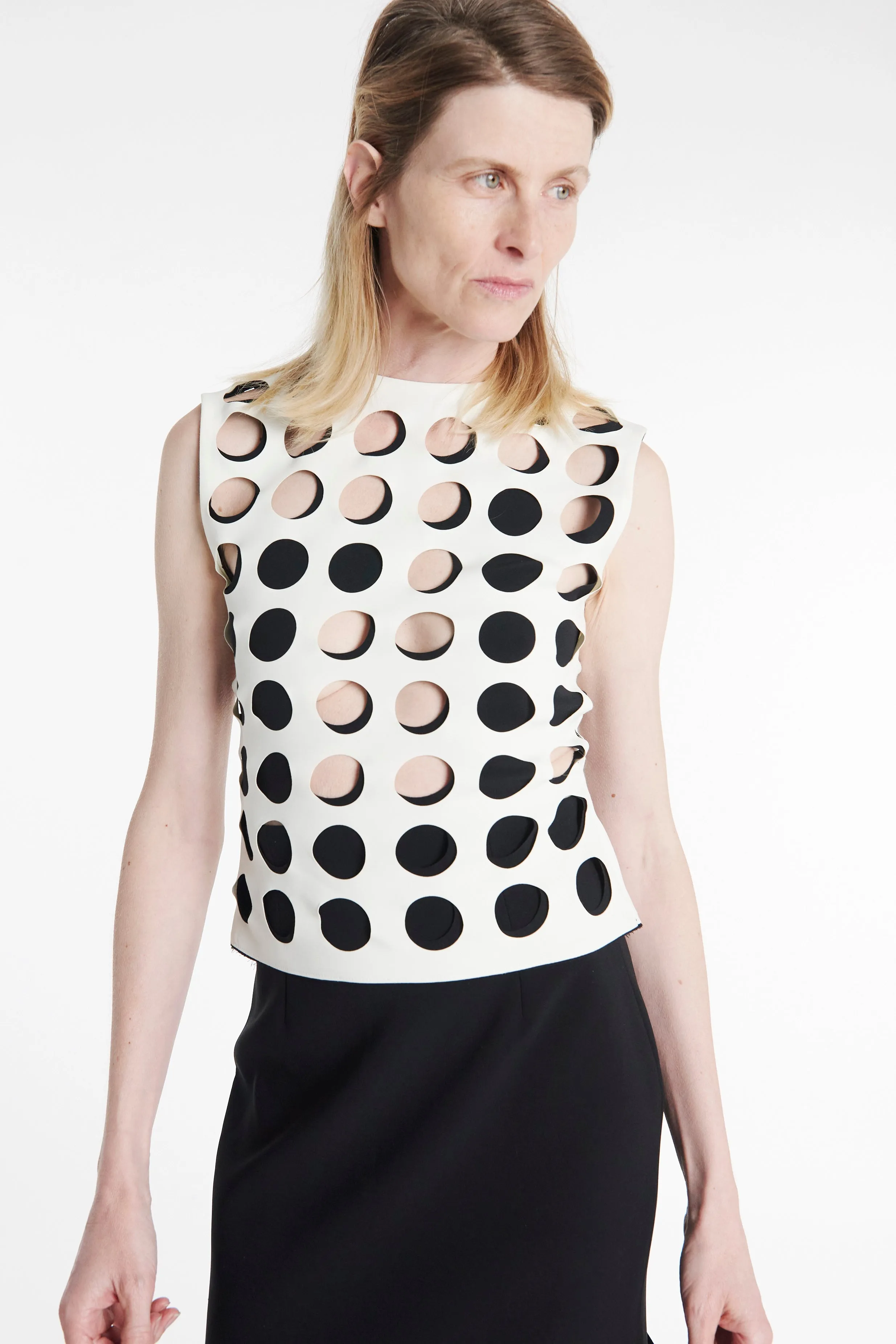 Top With Layered Holes White Black