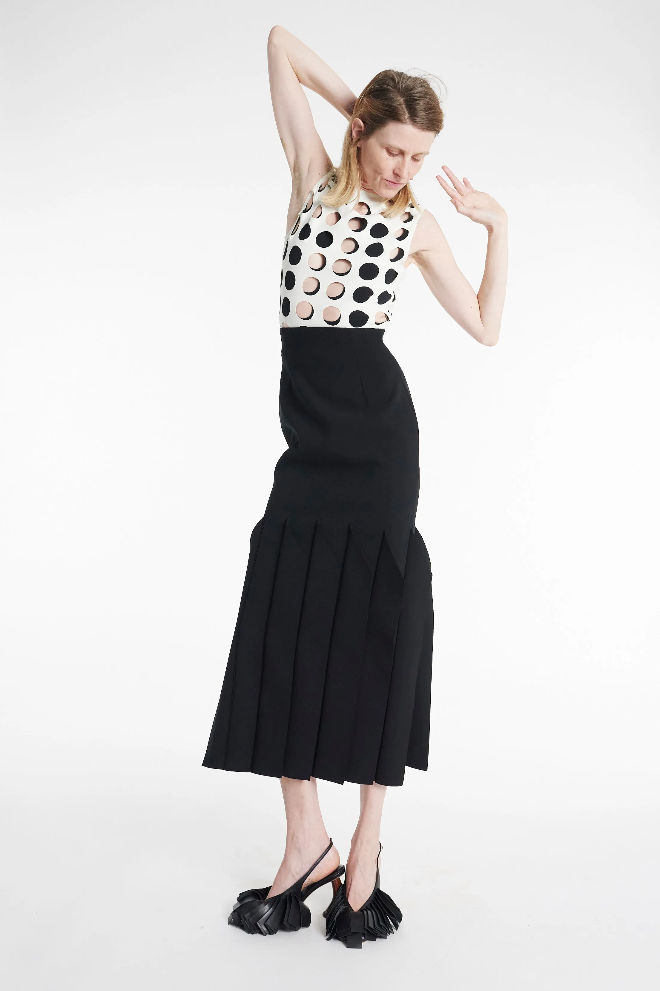 Top With Layered Holes White Black