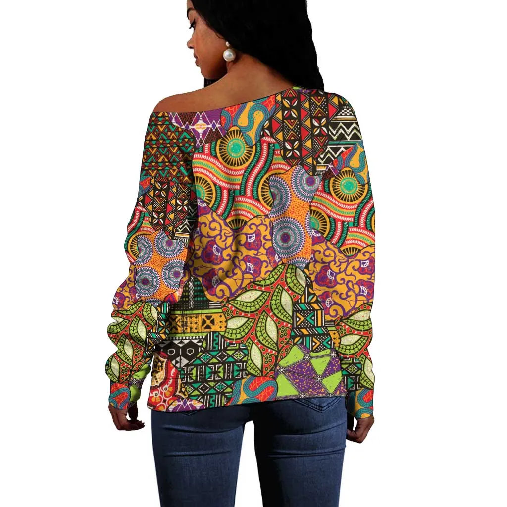 Traditional Ethnic African Vintage Motifs Off Shoulder Sweater LT9