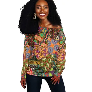 Traditional Ethnic African Vintage Motifs Off Shoulder Sweater LT9