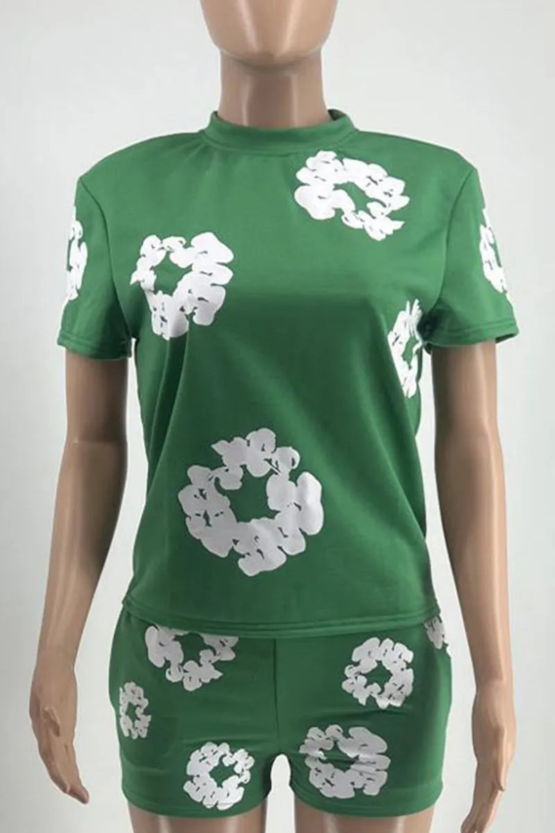 UK649 Graphic Short Sleeve Shorts Sporty Top and Shorts Set