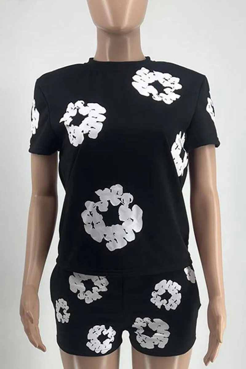 UK649 Graphic Short Sleeve Shorts Sporty Top and Shorts Set