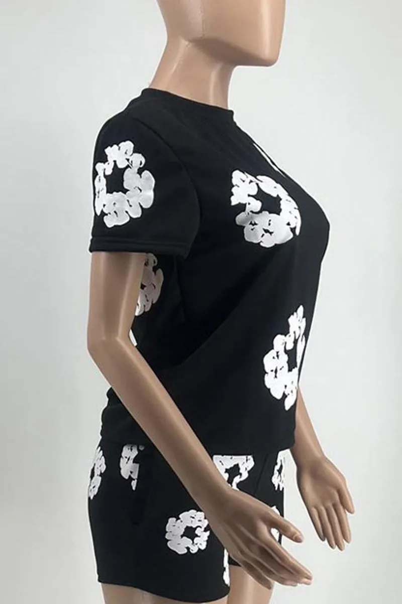 UK649 Graphic Short Sleeve Shorts Sporty Top and Shorts Set