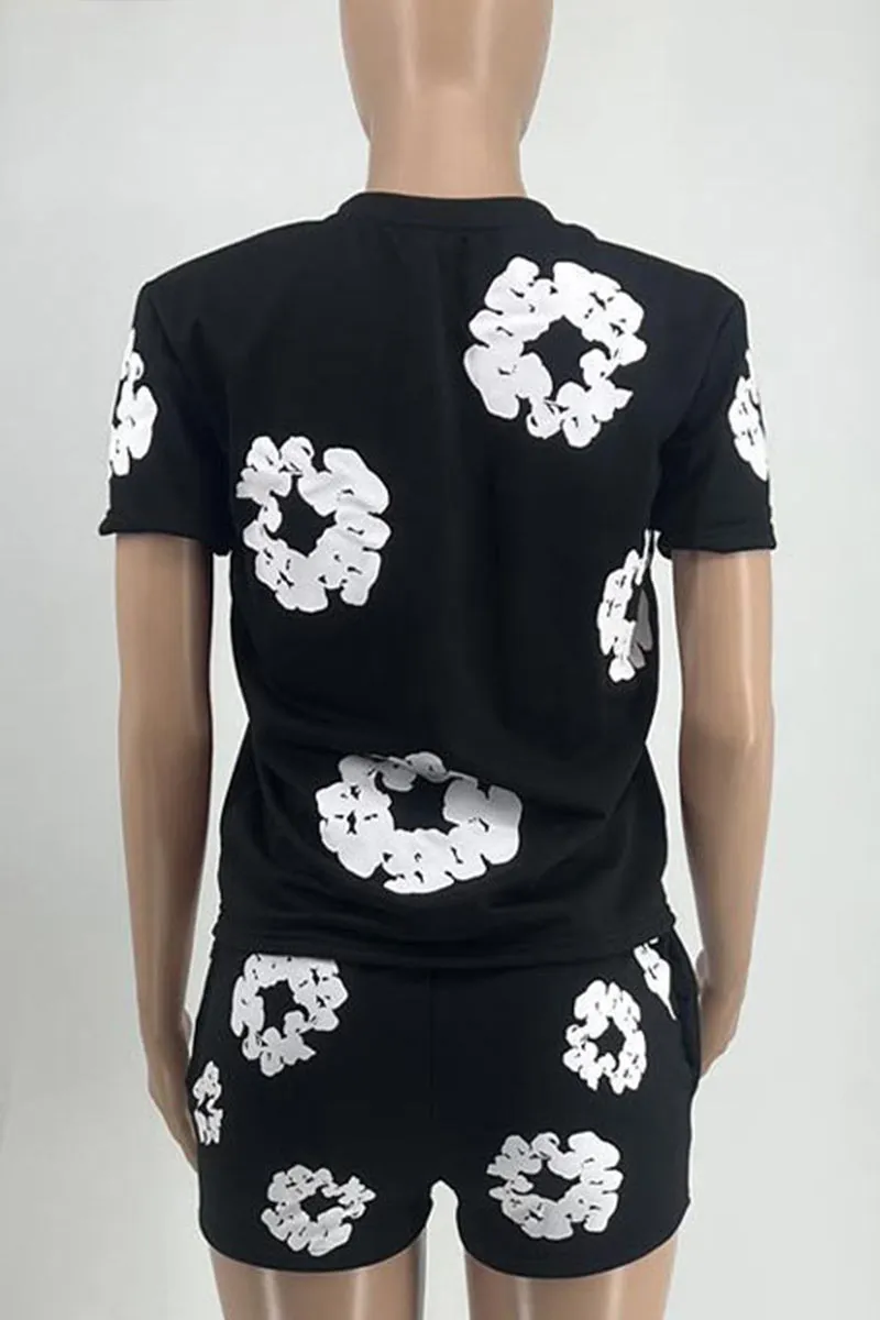 UK649 Graphic Short Sleeve Shorts Sporty Top and Shorts Set