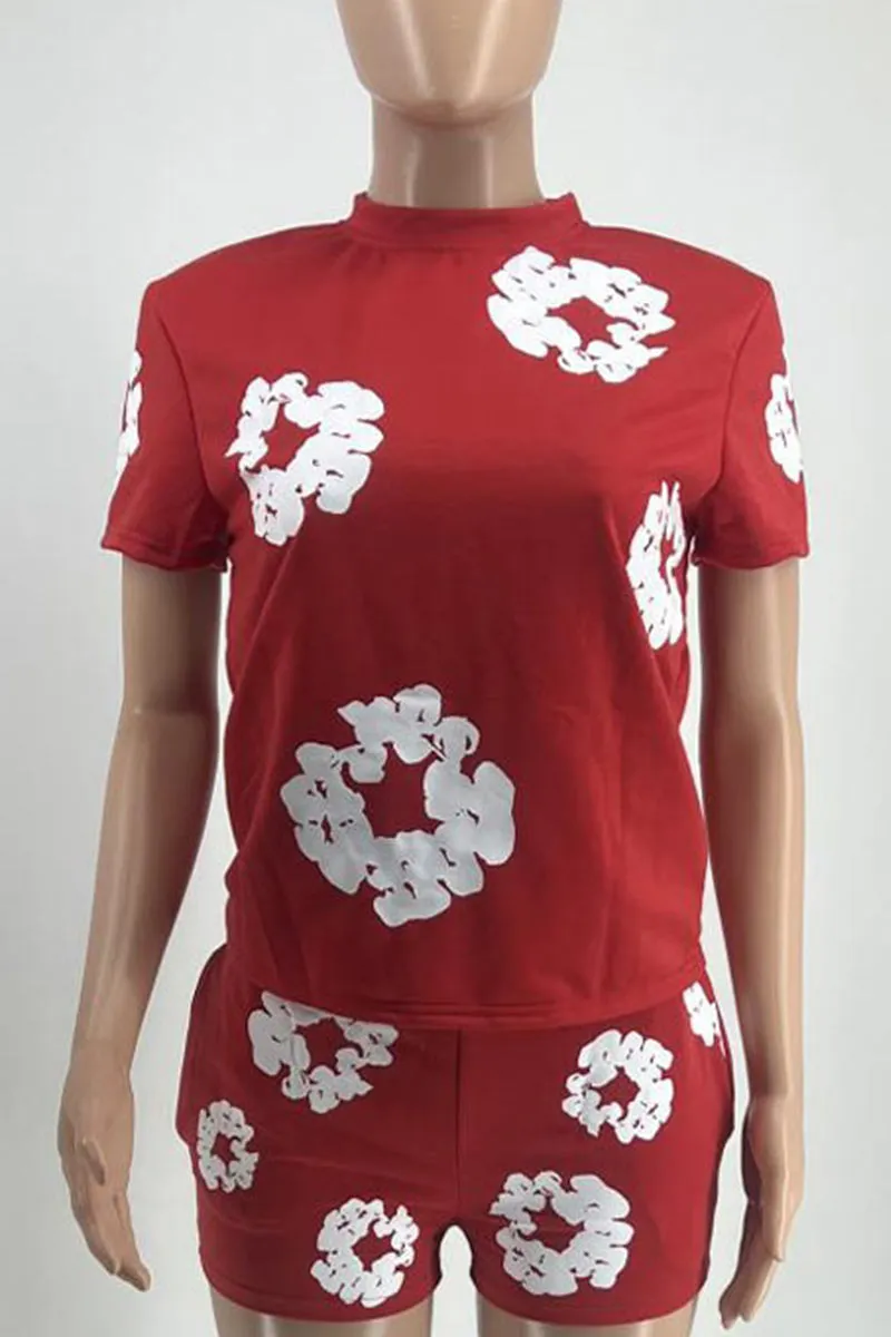 UK649 Graphic Short Sleeve Shorts Sporty Top and Shorts Set