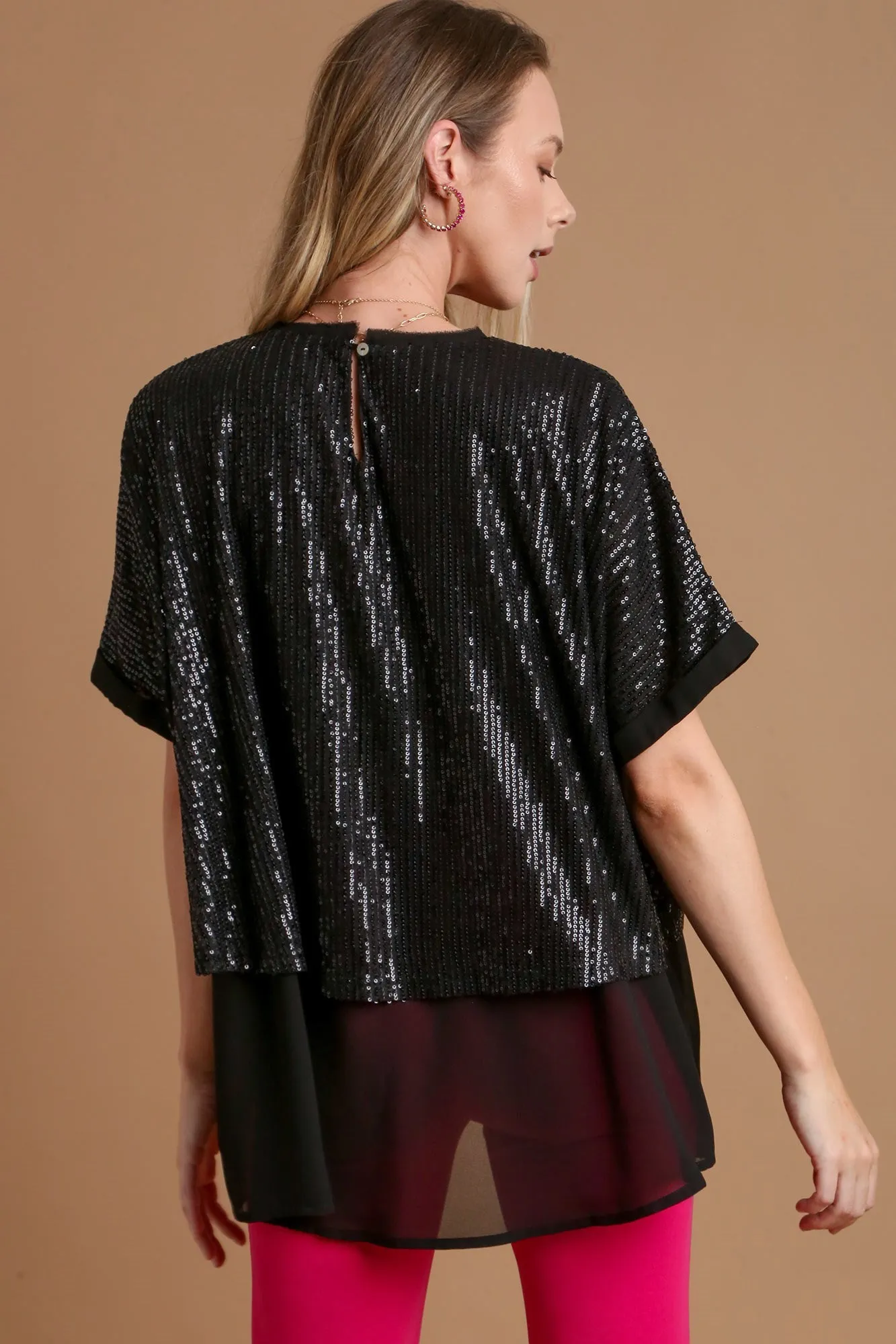 Umgee Sequin Half Sleeve Layered Blouse for Stylish Looks