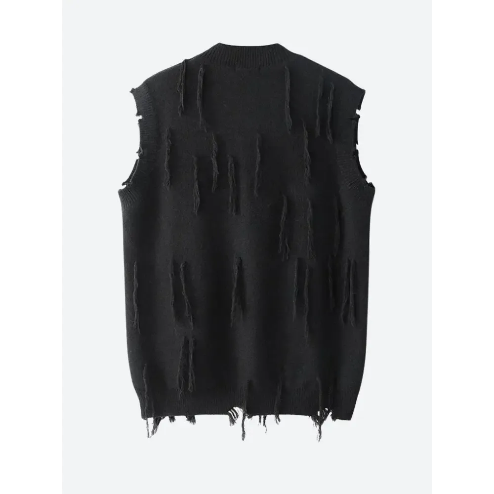 Unisex Sweater Vest in Knit Material with Ripped Details