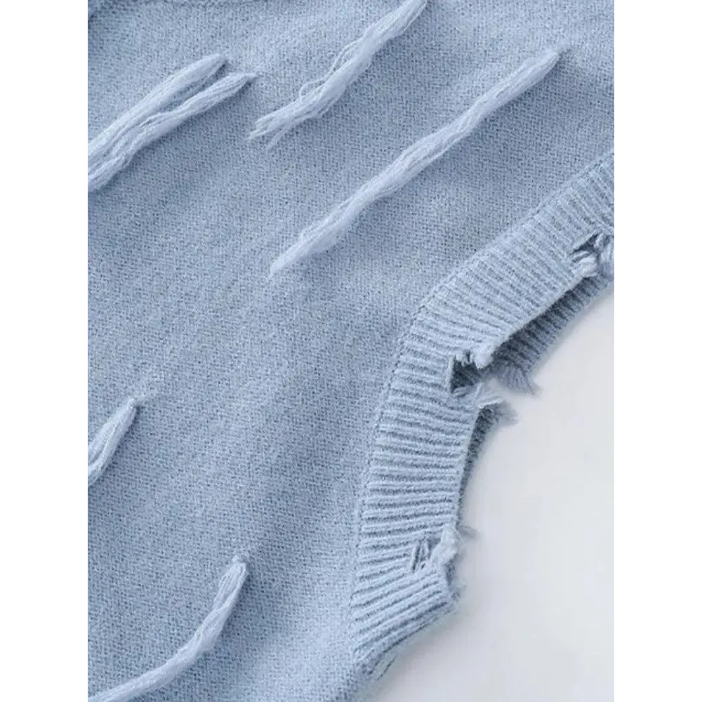 Unisex Sweater Vest in Knit Material with Ripped Details