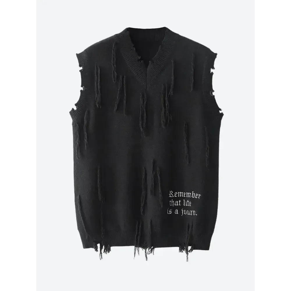 Unisex Sweater Vest in Knit Material with Ripped Details