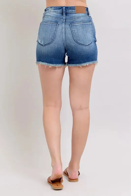 V-Front Denim Shorts with Shield Pockets