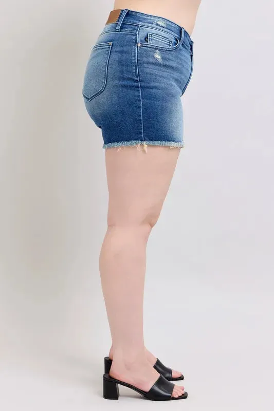 V-Front Denim Shorts with Shield Pockets