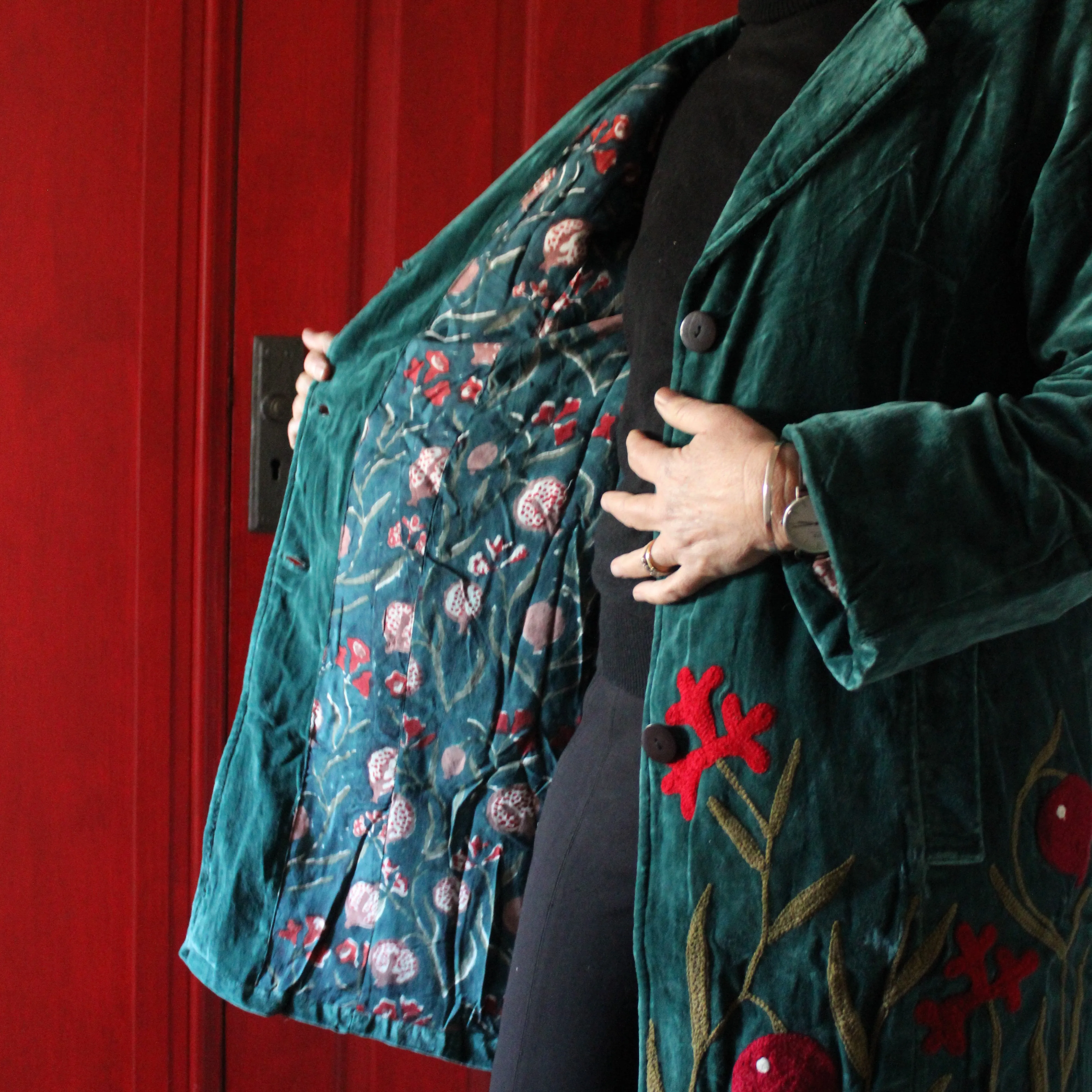 Velvet Hand-Embroided Jacket - Jade & Pomegranate