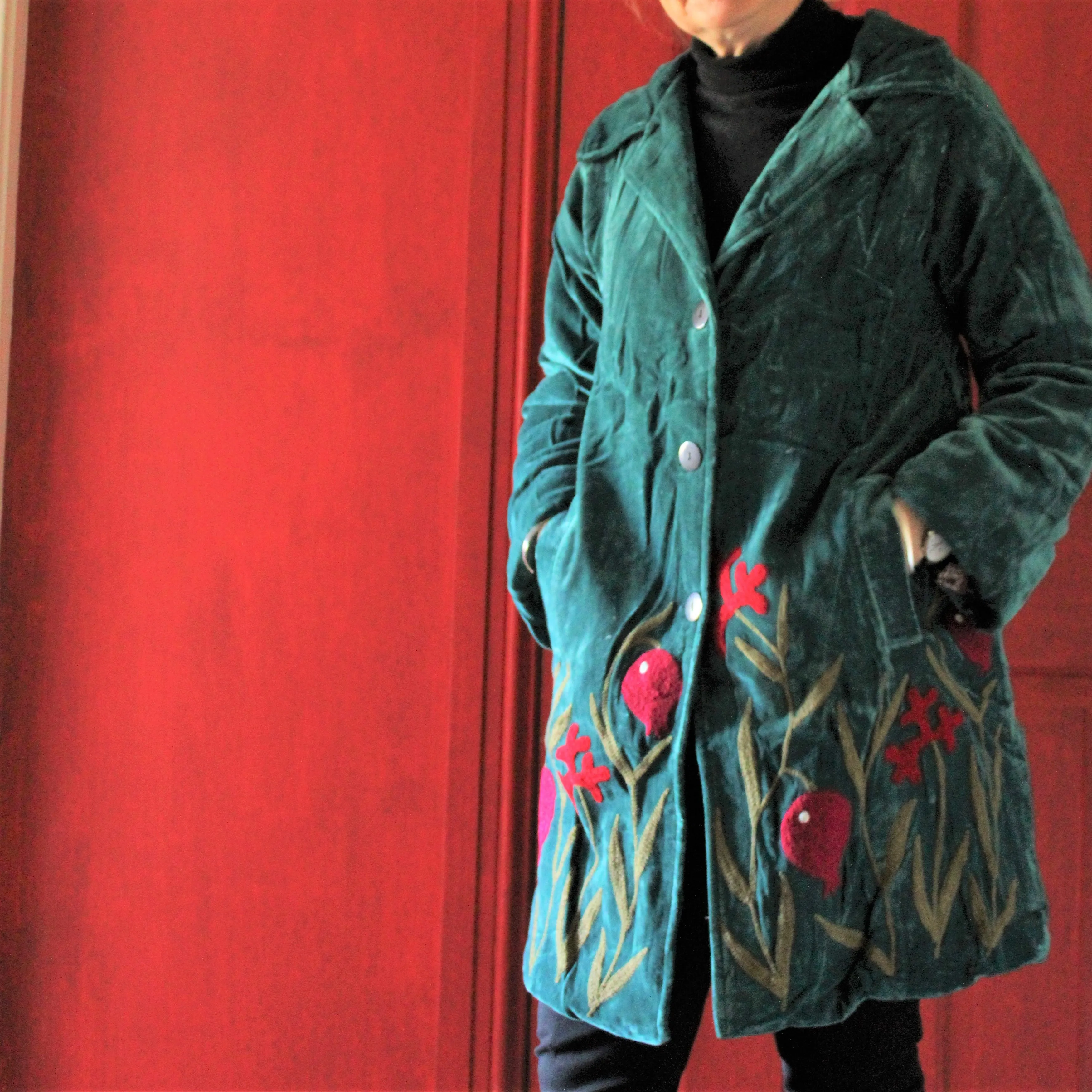Velvet Hand-Embroided Jacket - Jade & Pomegranate