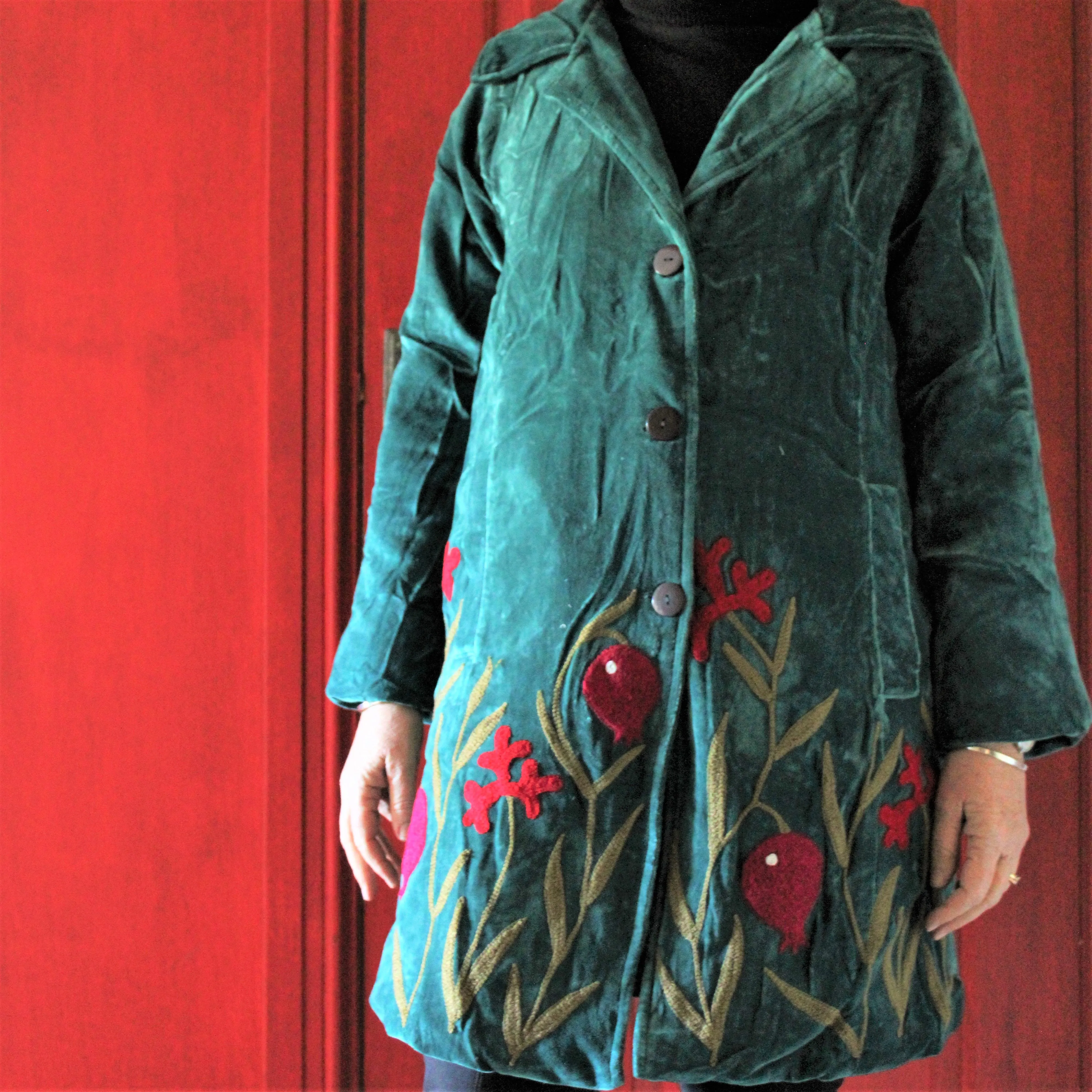 Velvet Hand-Embroided Jacket - Jade & Pomegranate