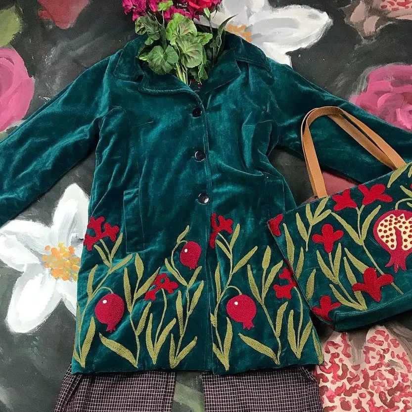 Velvet Hand-Embroided Jacket - Jade & Pomegranate