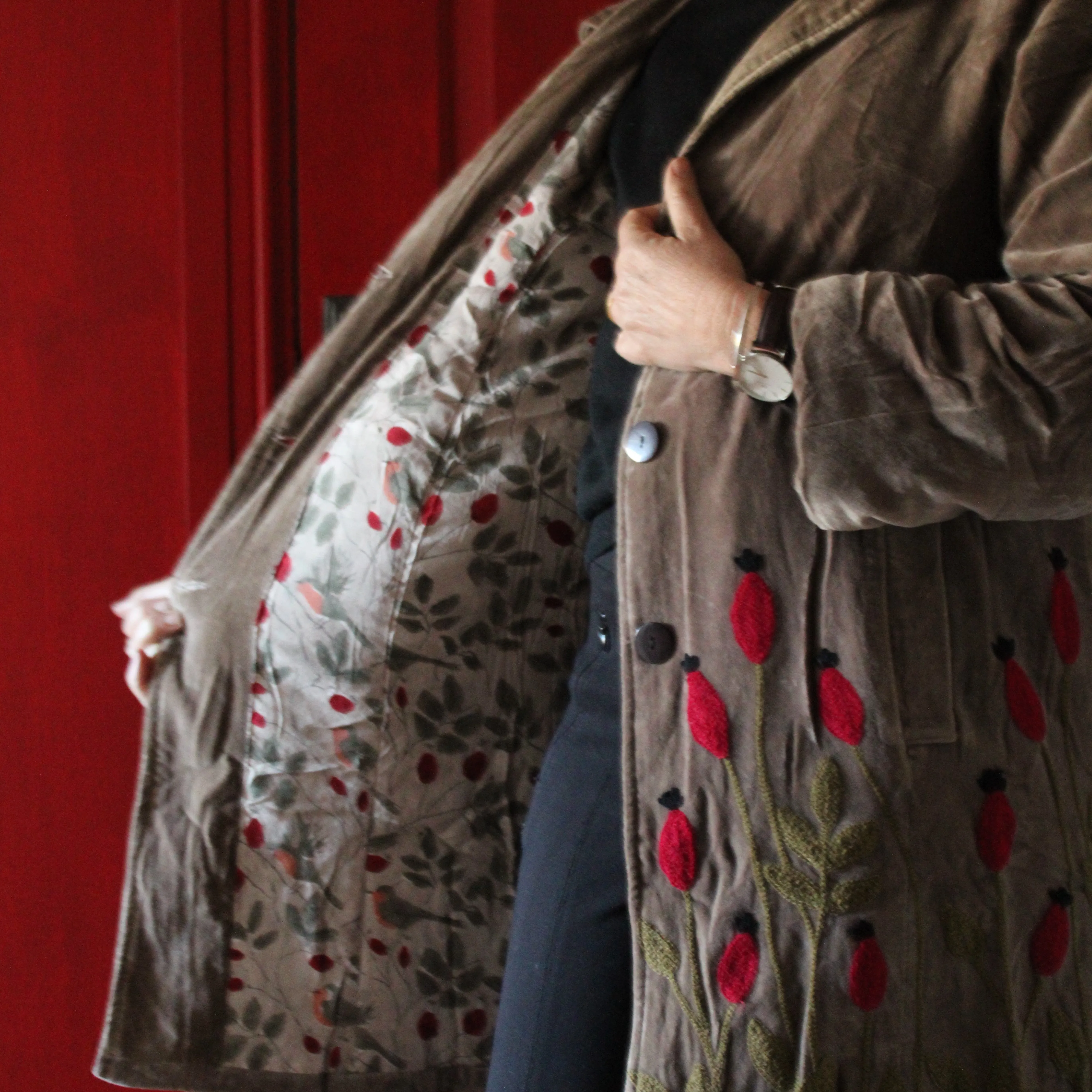 Velvet Hand Embroidered Jacket - Fawn
