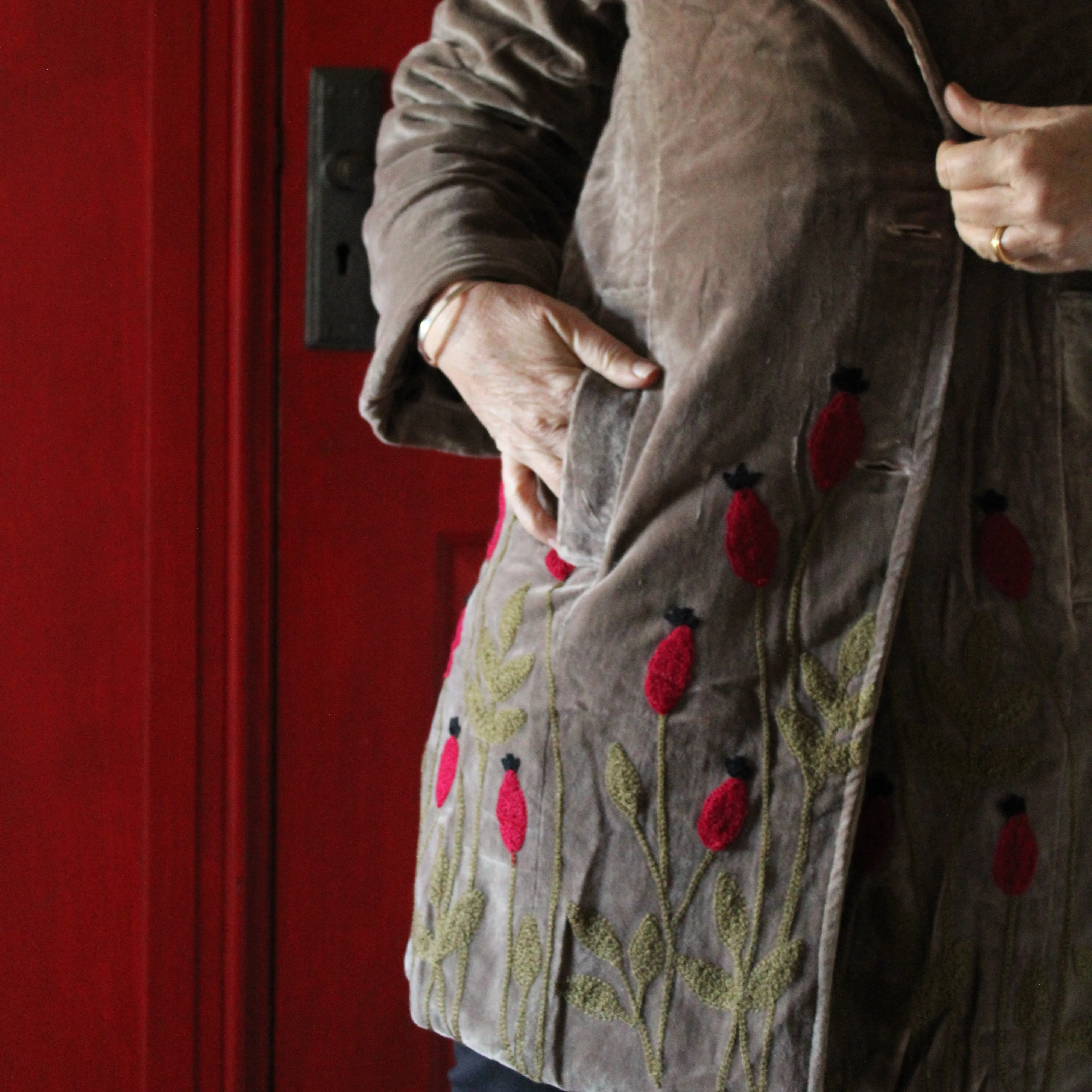 Velvet Hand Embroidered Jacket - Fawn