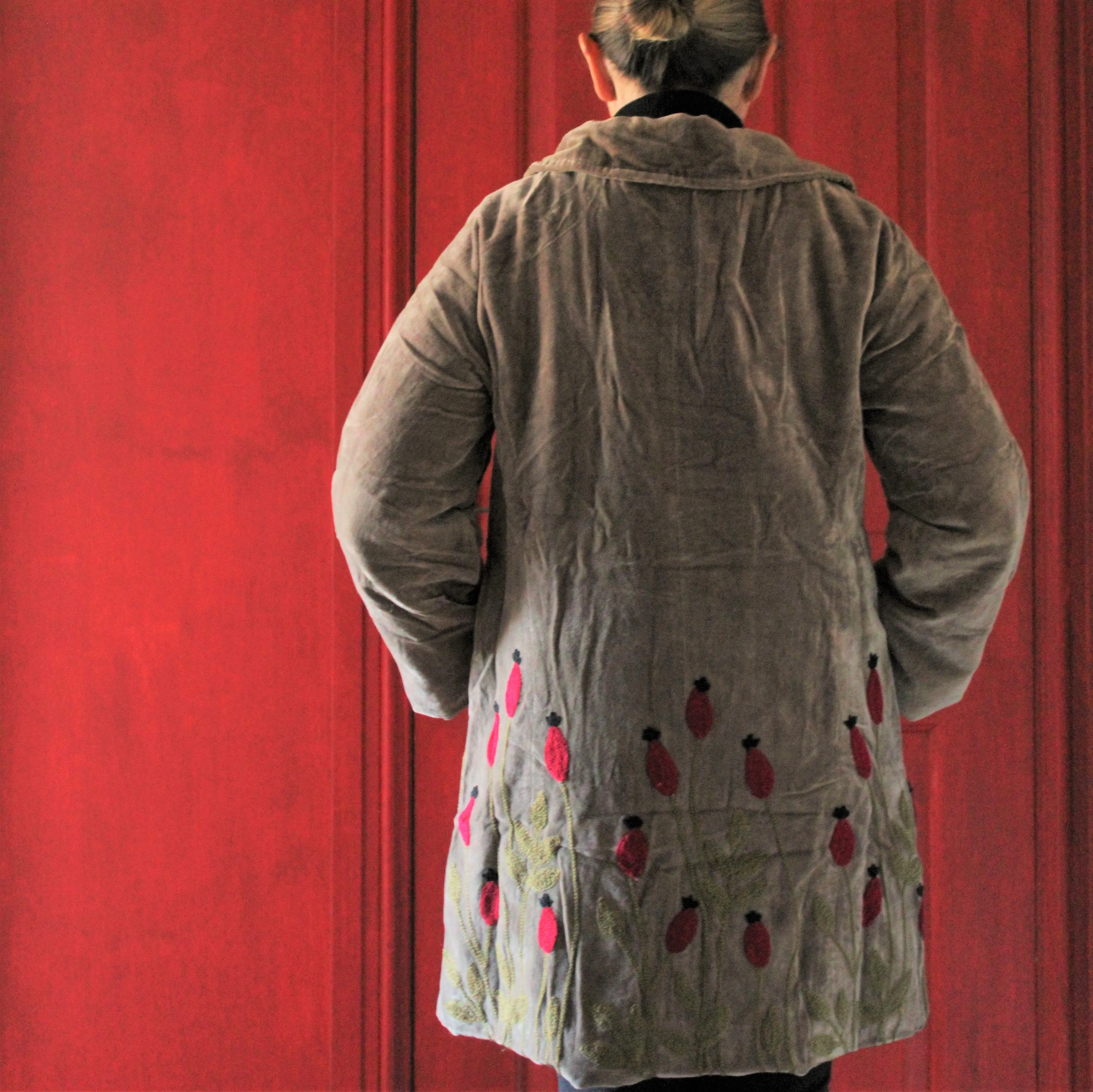 Velvet Hand Embroidered Jacket - Fawn
