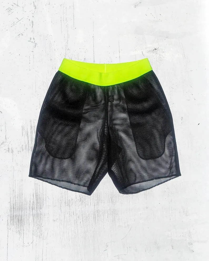 Vibrant Neon Elastic Fishnet Men's Shorts