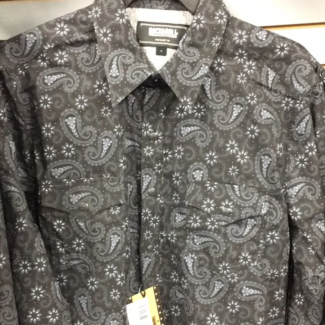 VINTAGE '46 SLIM FIT CHARCOAL PAISLEY PRINT SNAP SHIRT LONG SLEEVE