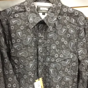 VINTAGE '46 SLIM FIT CHARCOAL PAISLEY PRINT SNAP SHIRT LONG SLEEVE