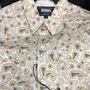 VINTAGE '46 SLIM FIT CHARCOAL PAISLEY PRINT SNAP SHIRT SHORT SLEEVE