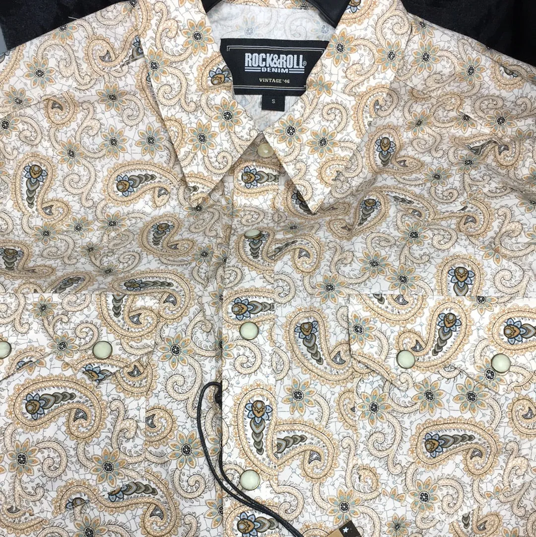 VINTAGE '46 SLIM FIT CHARCOAL PAISLEY PRINT SNAP SHIRT SHORT SLEEVE
