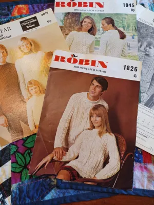 Vintage Aran Sweater Knitting Patterns by Robin and by Bairnswear