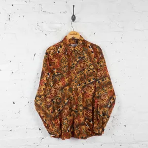 Vintage Aztec Pattern Party Shirt - Brown - L