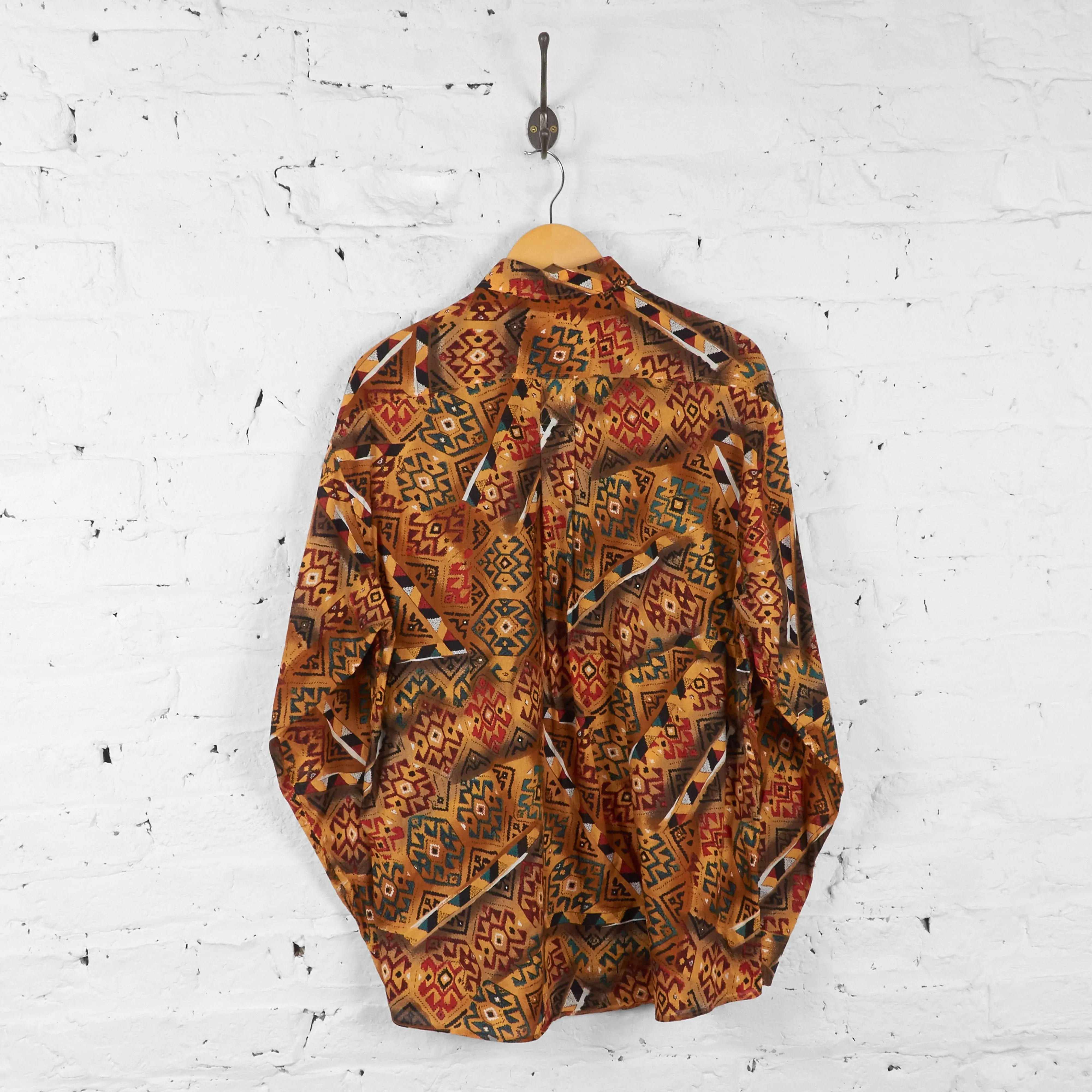 Vintage Aztec Pattern Party Shirt - Brown - L