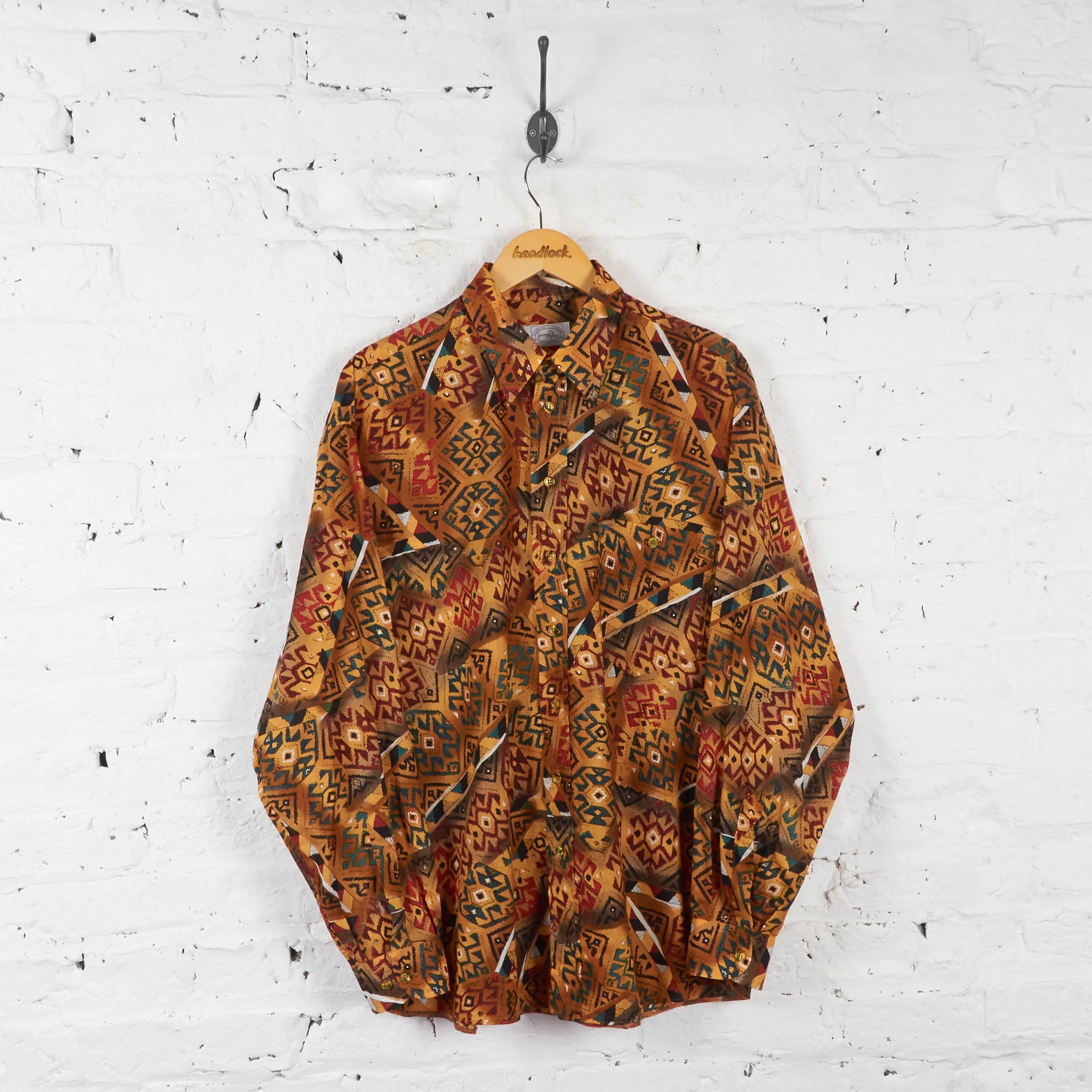 Vintage Aztec Pattern Party Shirt - Brown - L
