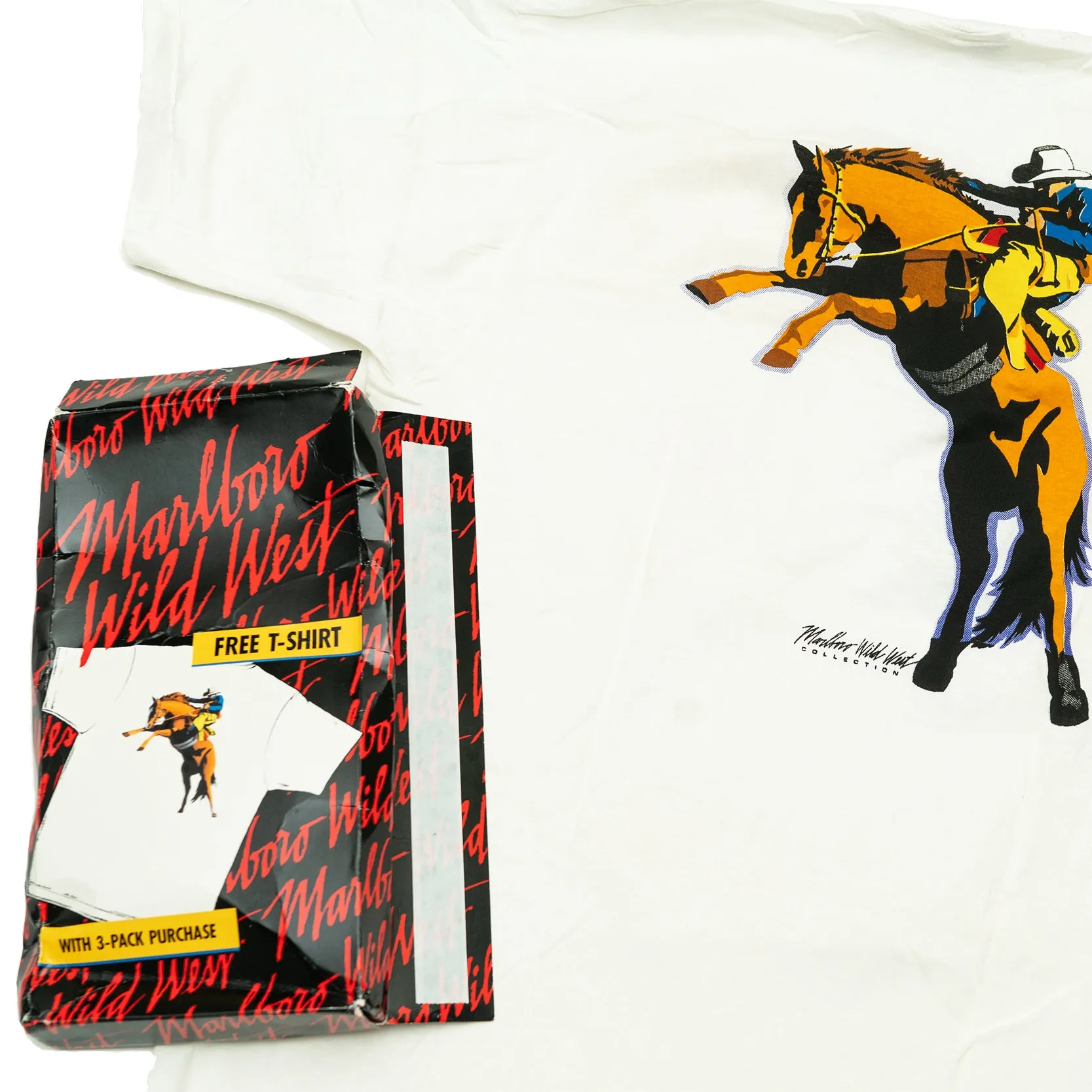 VINTAGE MARLBORO WILD WEST COWBOY T-SHIRT (New Old Stock, Men's XL)
