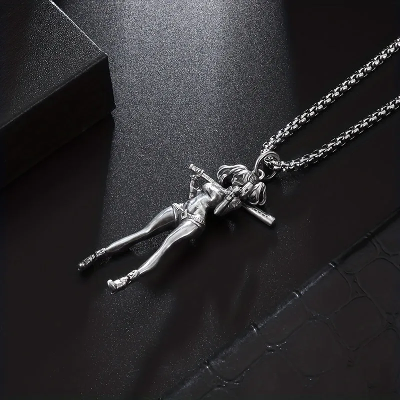 Vintage Silver Plated Girls & Baseball Player Pendant Necklace For Men