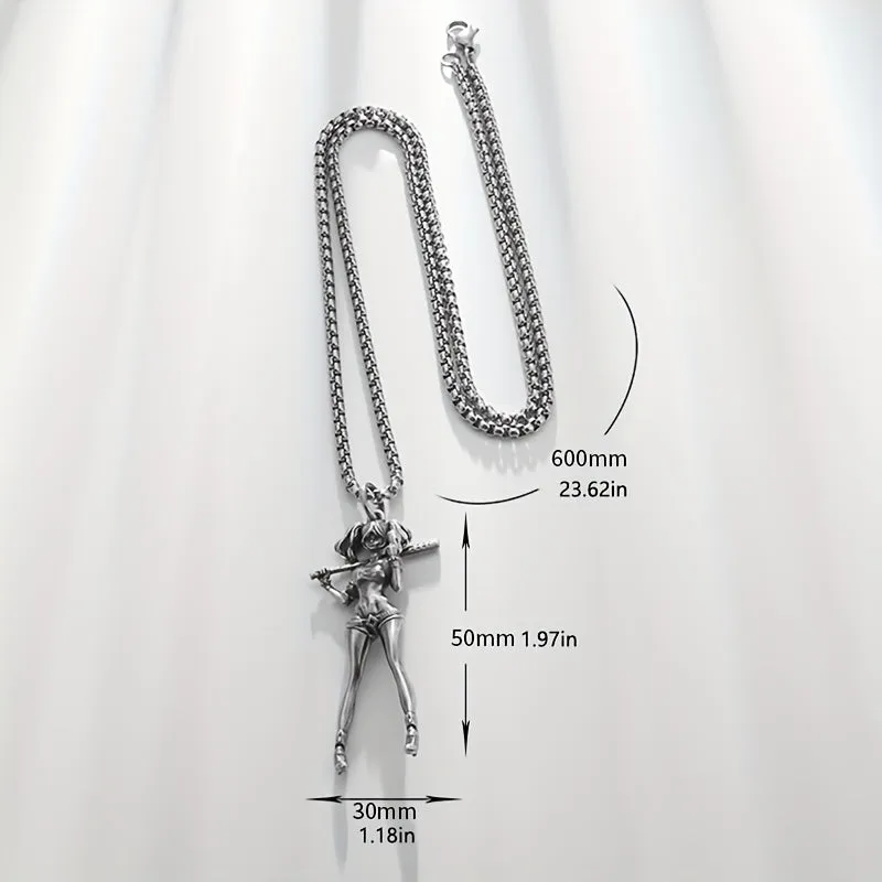 Vintage Silver Plated Girls & Baseball Player Pendant Necklace For Men