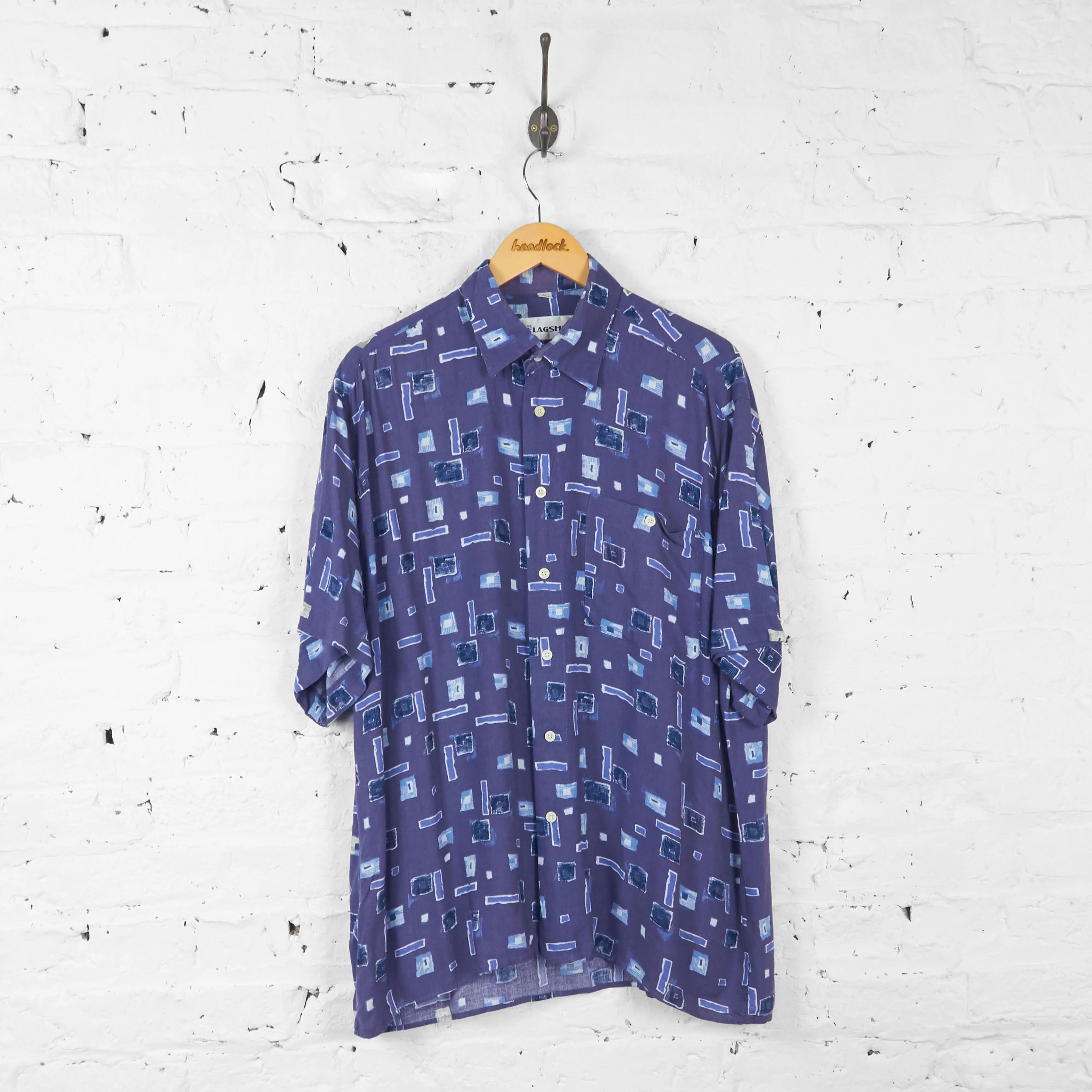 Vintage Square Pattern Party Shirt - Purple - L