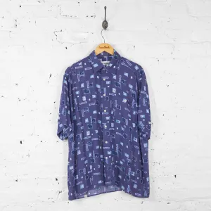 Vintage Square Pattern Party Shirt - Purple - L