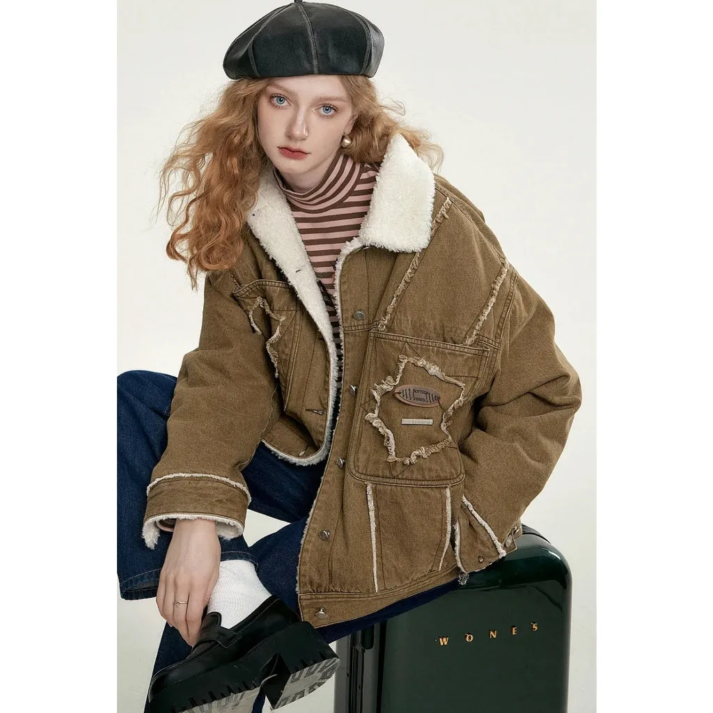 Vintage Warm Brown Denim Jacket for Women